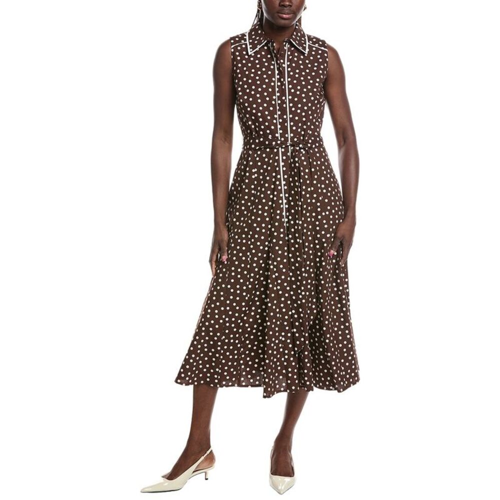 Anne Klein Womens Midi Godet Shirtdress, Brown